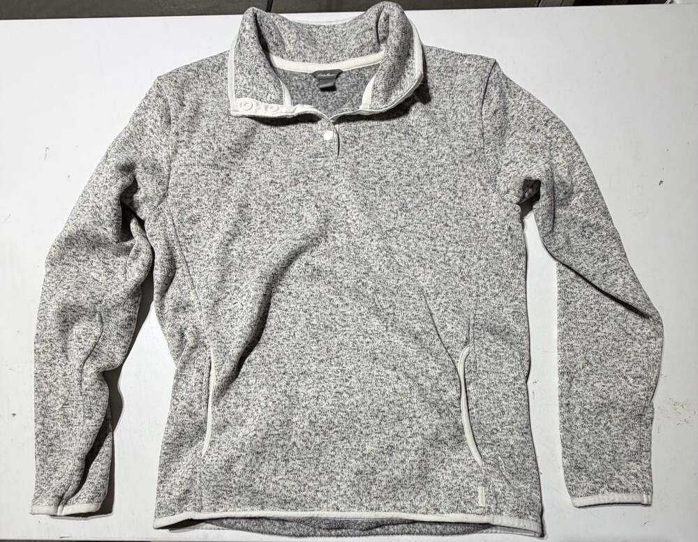 Eddie Bauer Women's Gray Marled Fleece 1/4 Snap Pullover Sweatshirt
